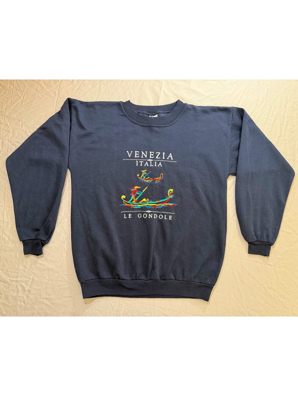 Vintage Venezia Italia Le Gondole Embroidered Sweatshirt Made in Italy Navy M